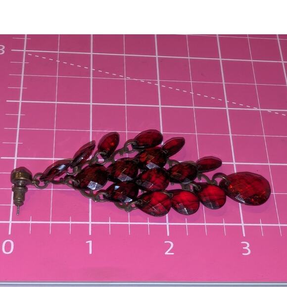 Burgundy Glass Teardrop Chandelier Post Pierced Earrings - Picture 4 of 5